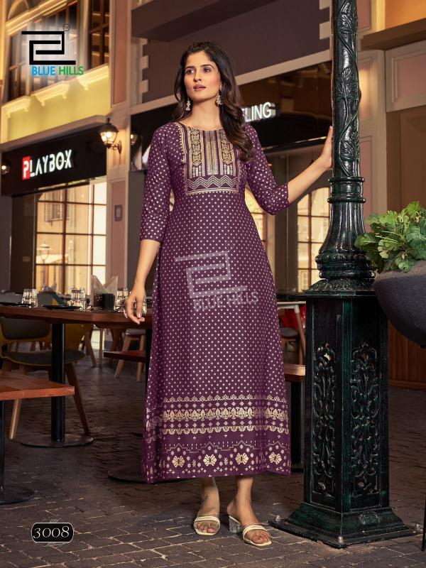 Blue Hills Reels Vol 03 Rayon Foil Printed Long Kurti Collection